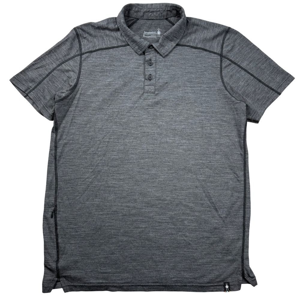 Smartwool Mens Merino Wool Blend Polo Shirt Gray Short Sleeve Hiking Travel M
